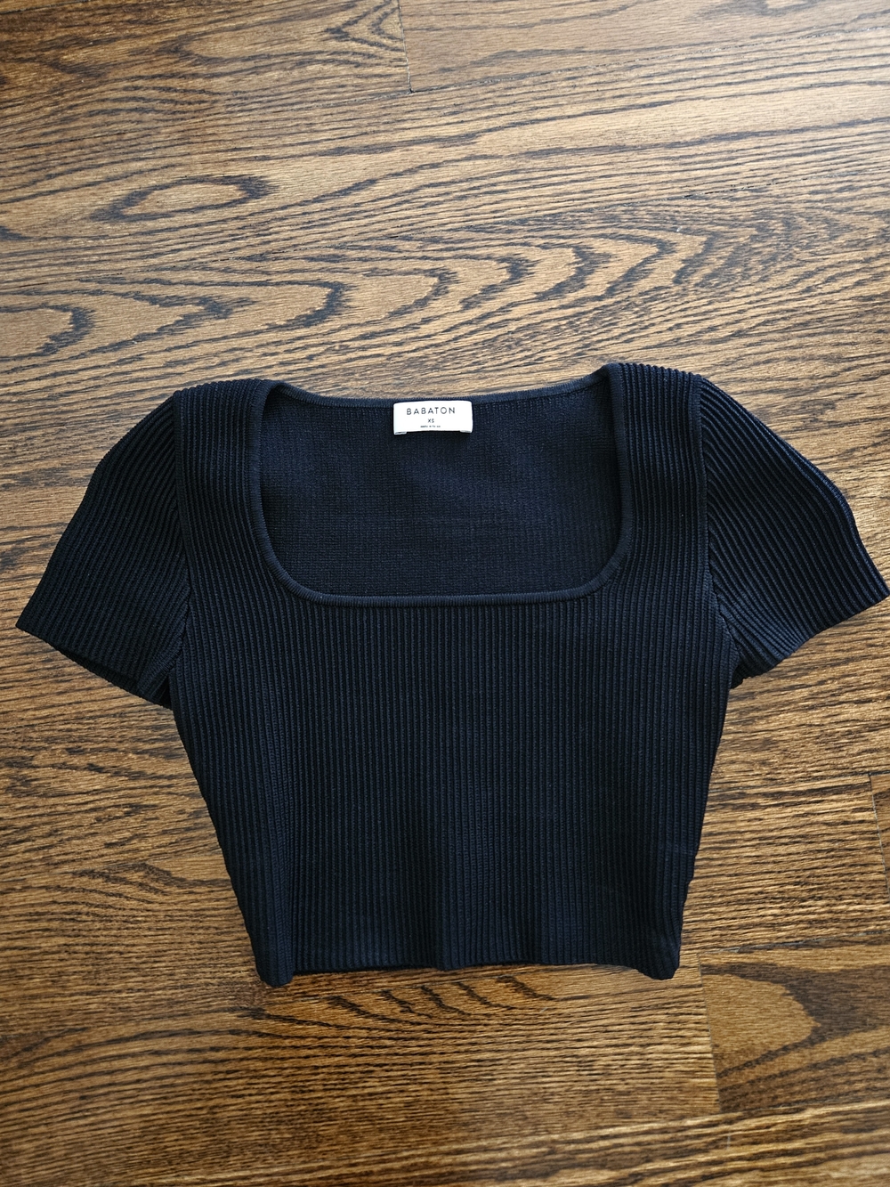 Babaton Black Ribbed Square-Neck Crop Top
